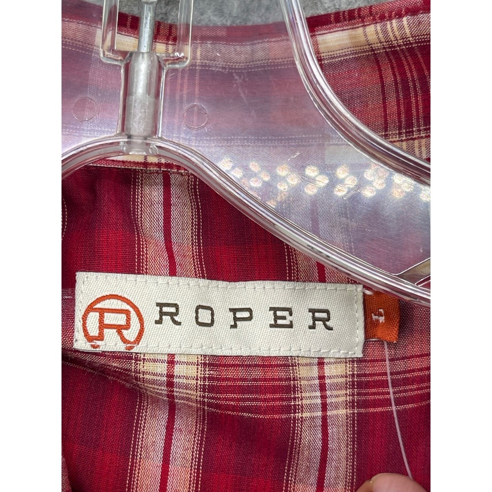Roper Western Shirt Men L Red Plaid Embroidered Yoke Pearl Snap Smile Pocket NEW - Picture 4 of 15